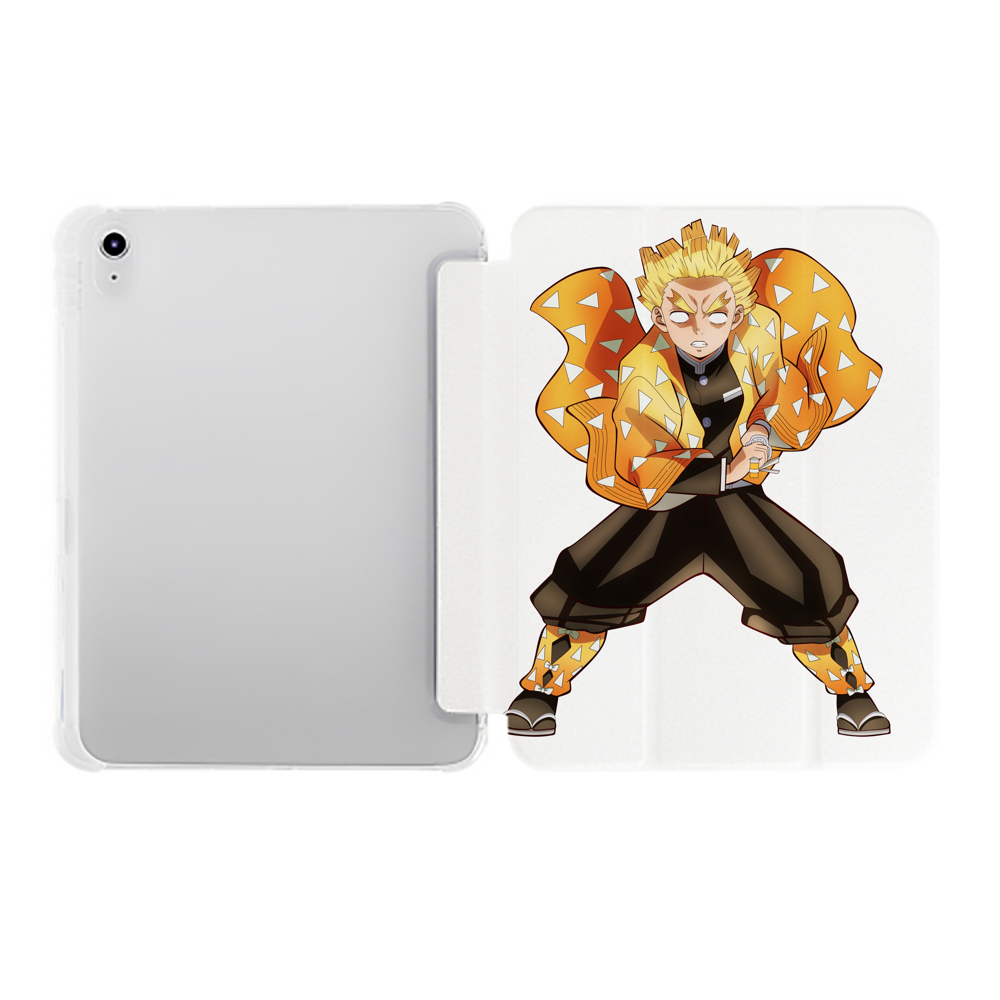 （画像用） 鬼滅の刃（きめつのやいば）我妻 善逸／あがつま ぜんいつ Agatsuma Zenitsu IPad ケース ペン収納付き 三つ折りスタンド PUレザー×シリコン 対応機種9.5/10.5/10.9インチ